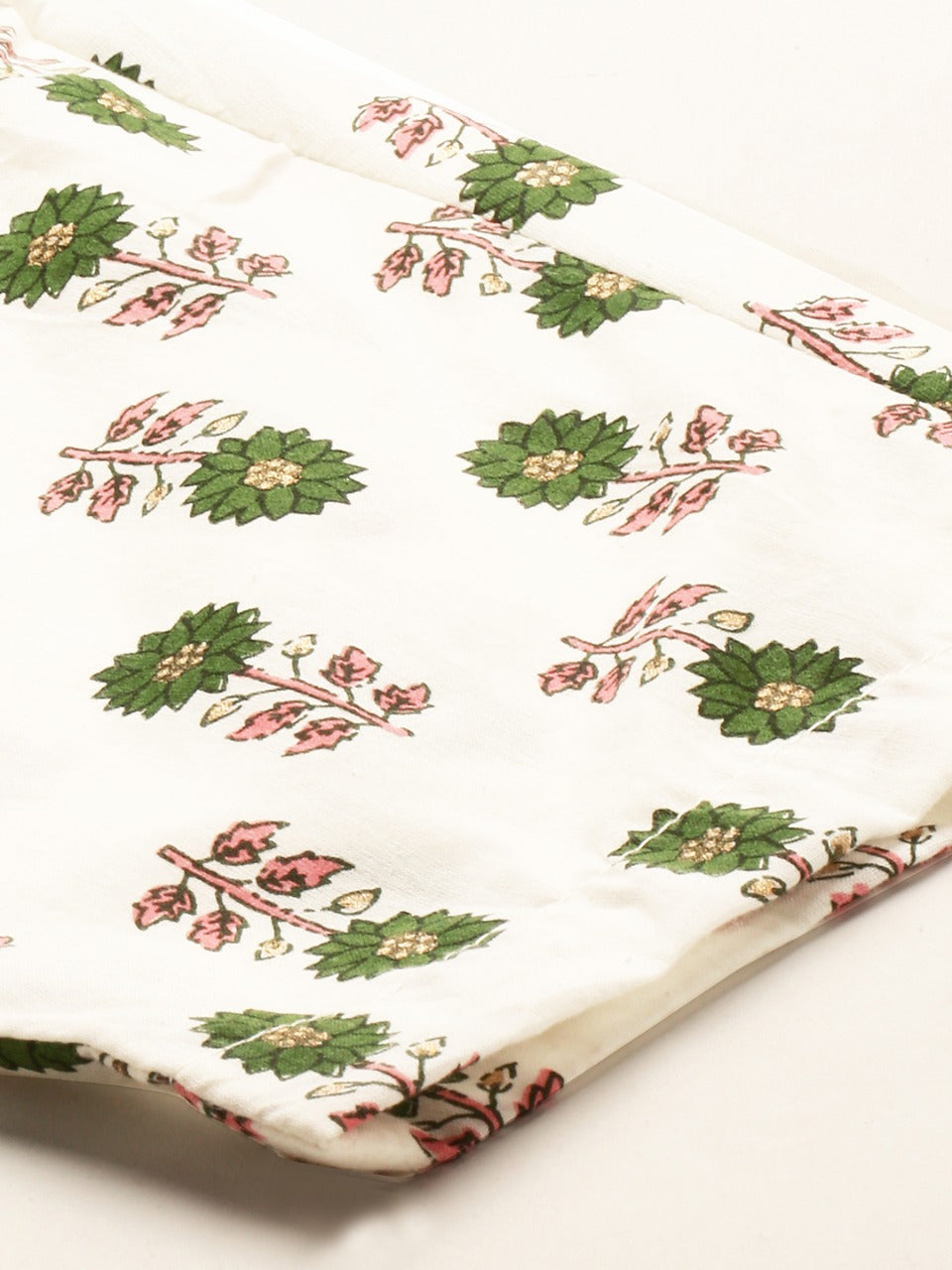 Ethnic Printed & Zari Embroidered Kurta With Block Printed Pant - Green