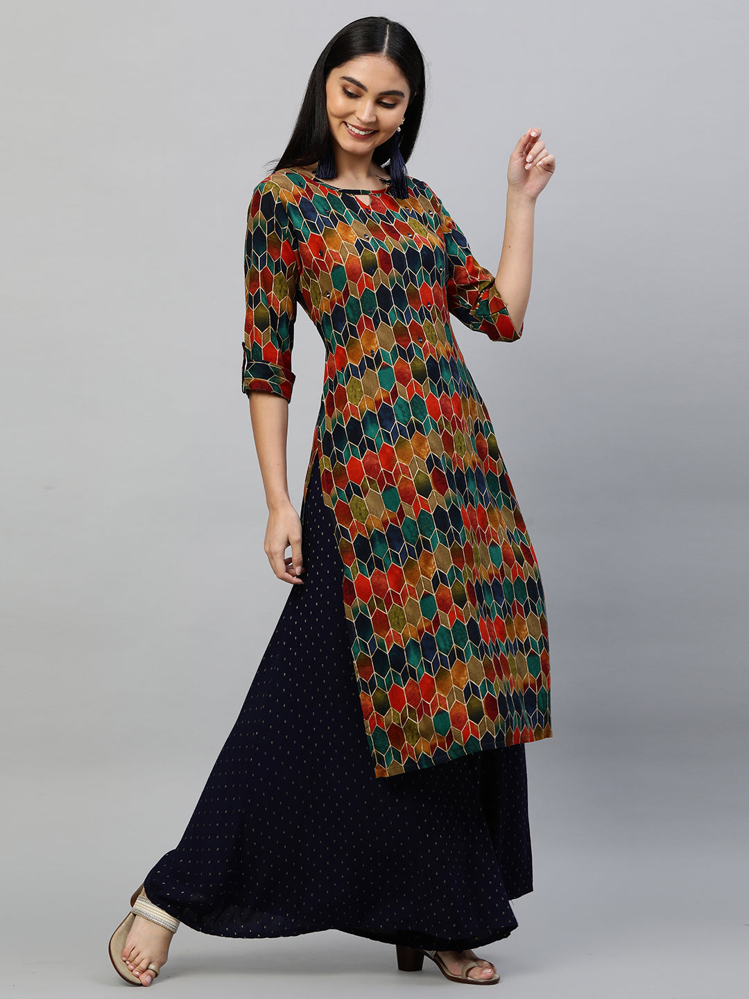 Ethnic Colorful Printed Straight Kurta - Multi