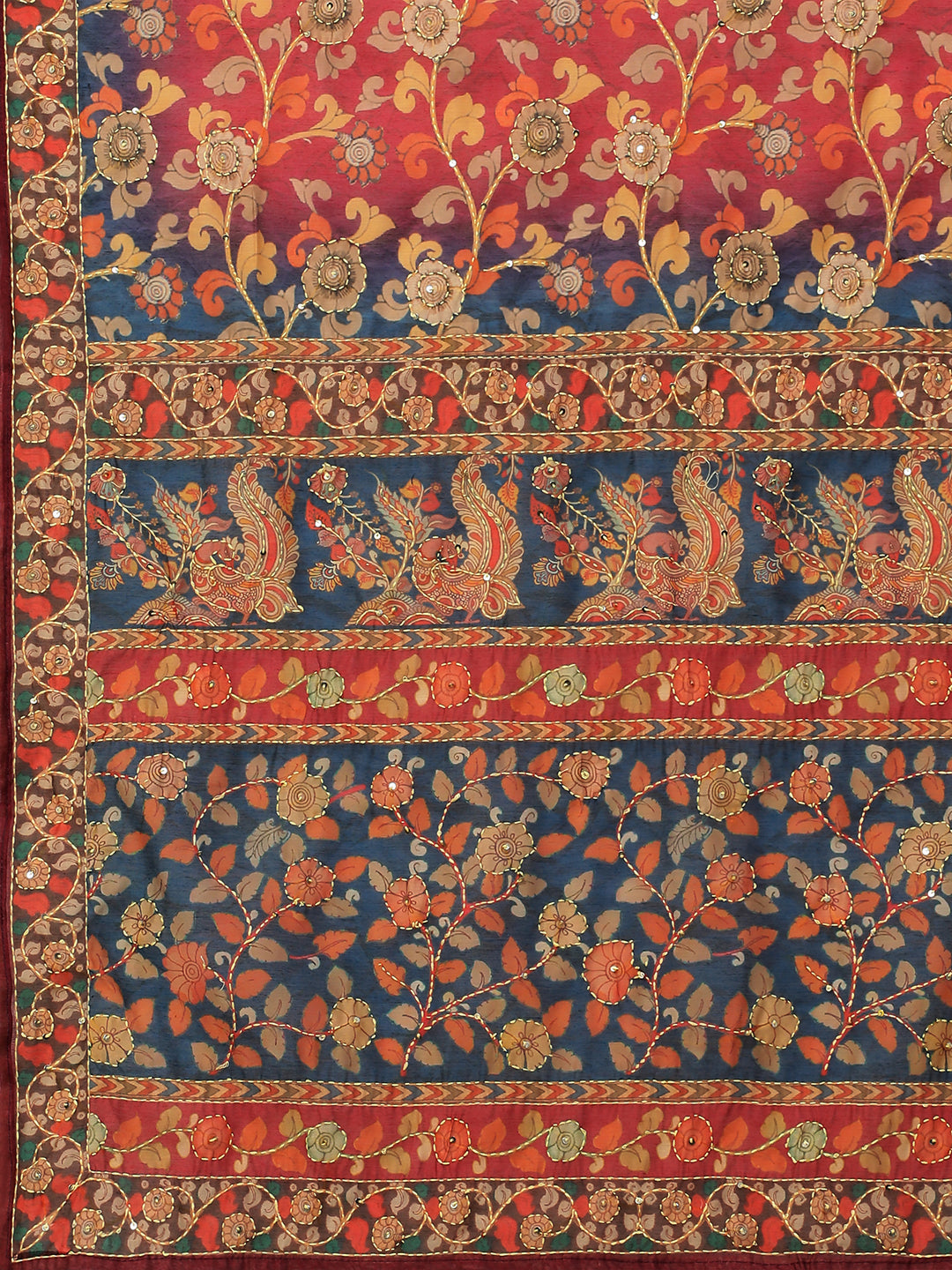 Kantha Embroidered Kurta with Printed Dupatta - Ochre Yellow