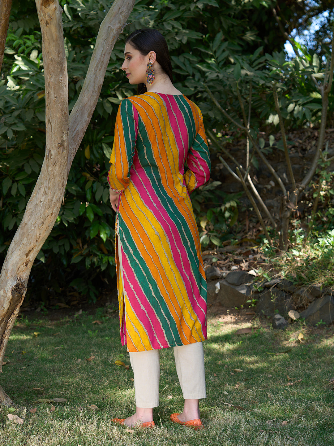 Leheriya Printed & Embroidered Straight Fit Kurta - Multi