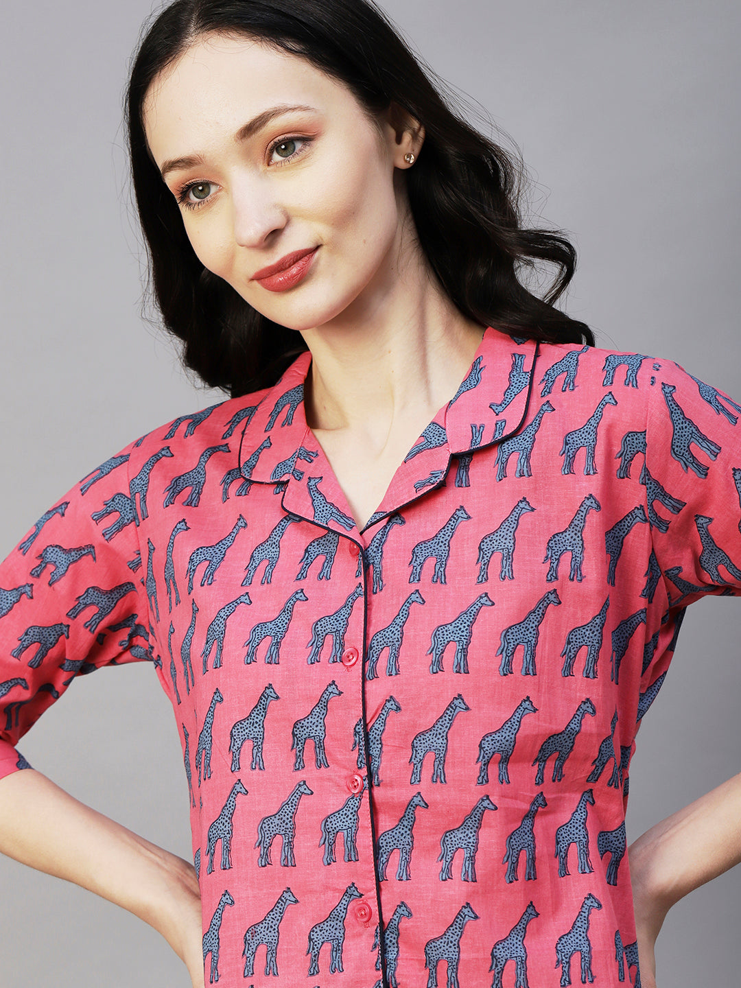 Animal Printed Shirt With Matching Pants Co-ord Set - Pink