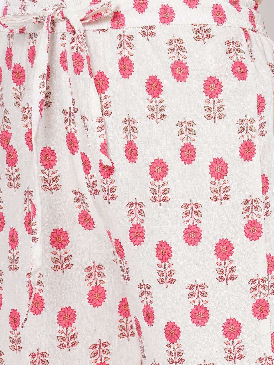 Ethnic Printed & Zari Embroidered Kurta With Block Printed Pant - Pink