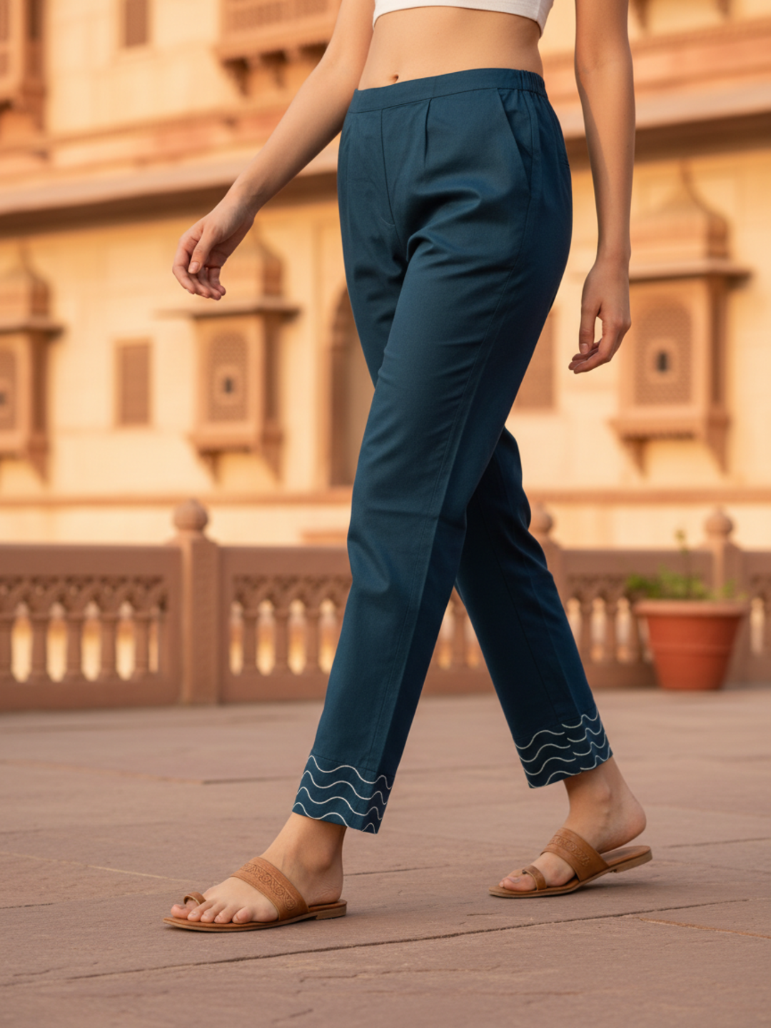 Solid Thread Work Embroidered Straight Fit Co-ord Set - Navy Blue