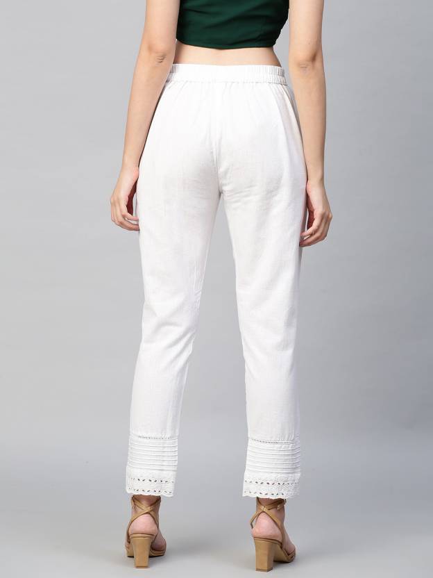 Solid Black Cutwork Ankle Pants - White