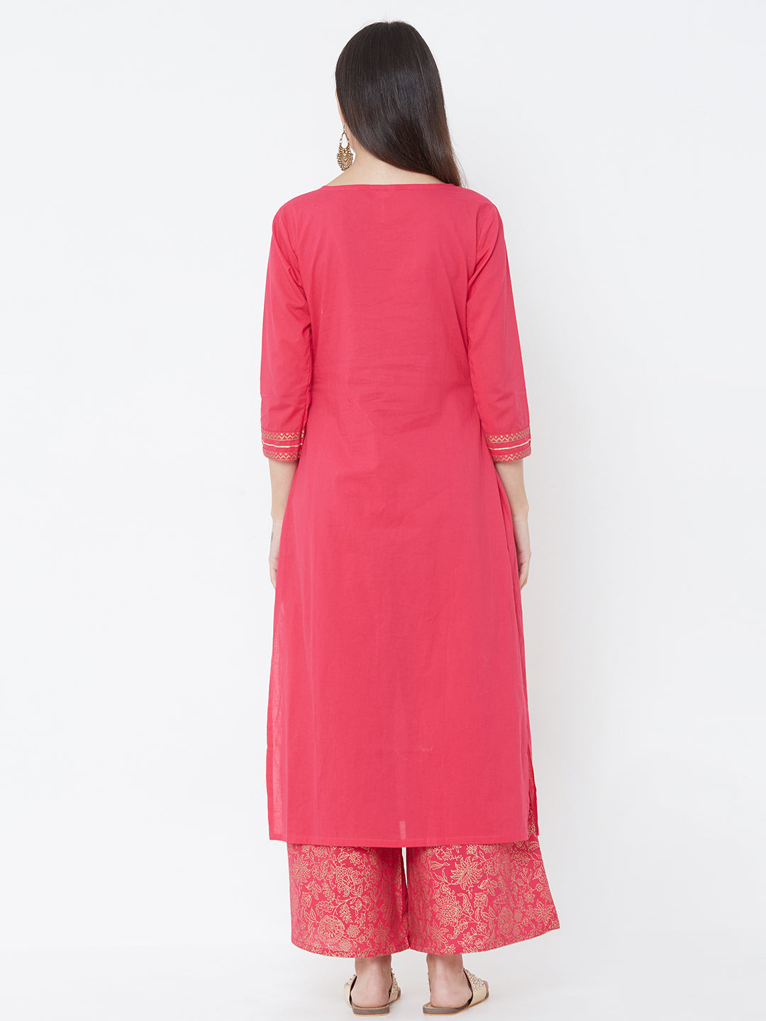 Minimal Foil Printed Kurta with Dense Floral Foil Printed Palazzo - Pink