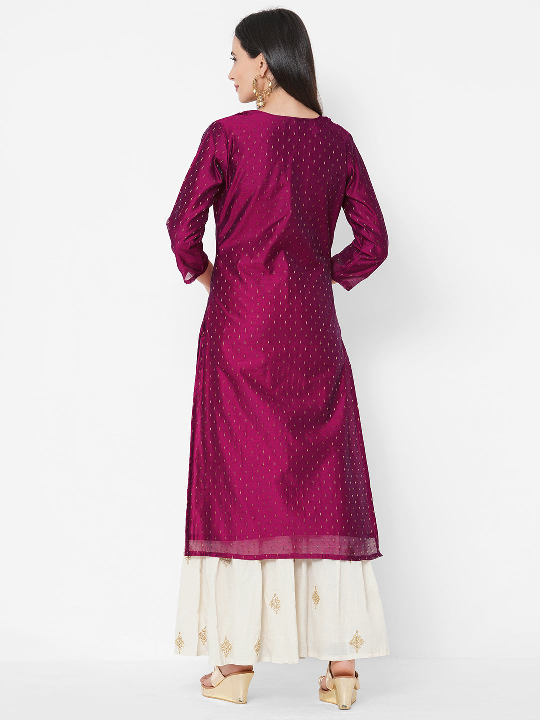 Ethnic Sequin Embellished Straight Kurta - Magenta