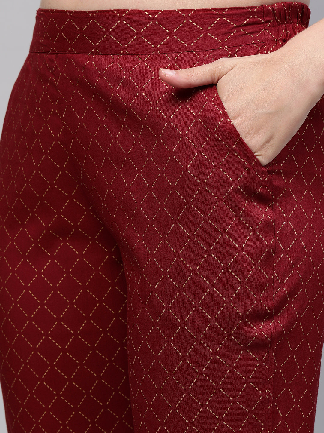Ethnic Foil Printed Kurta with Lattice Foil Printed Pant - Maroon