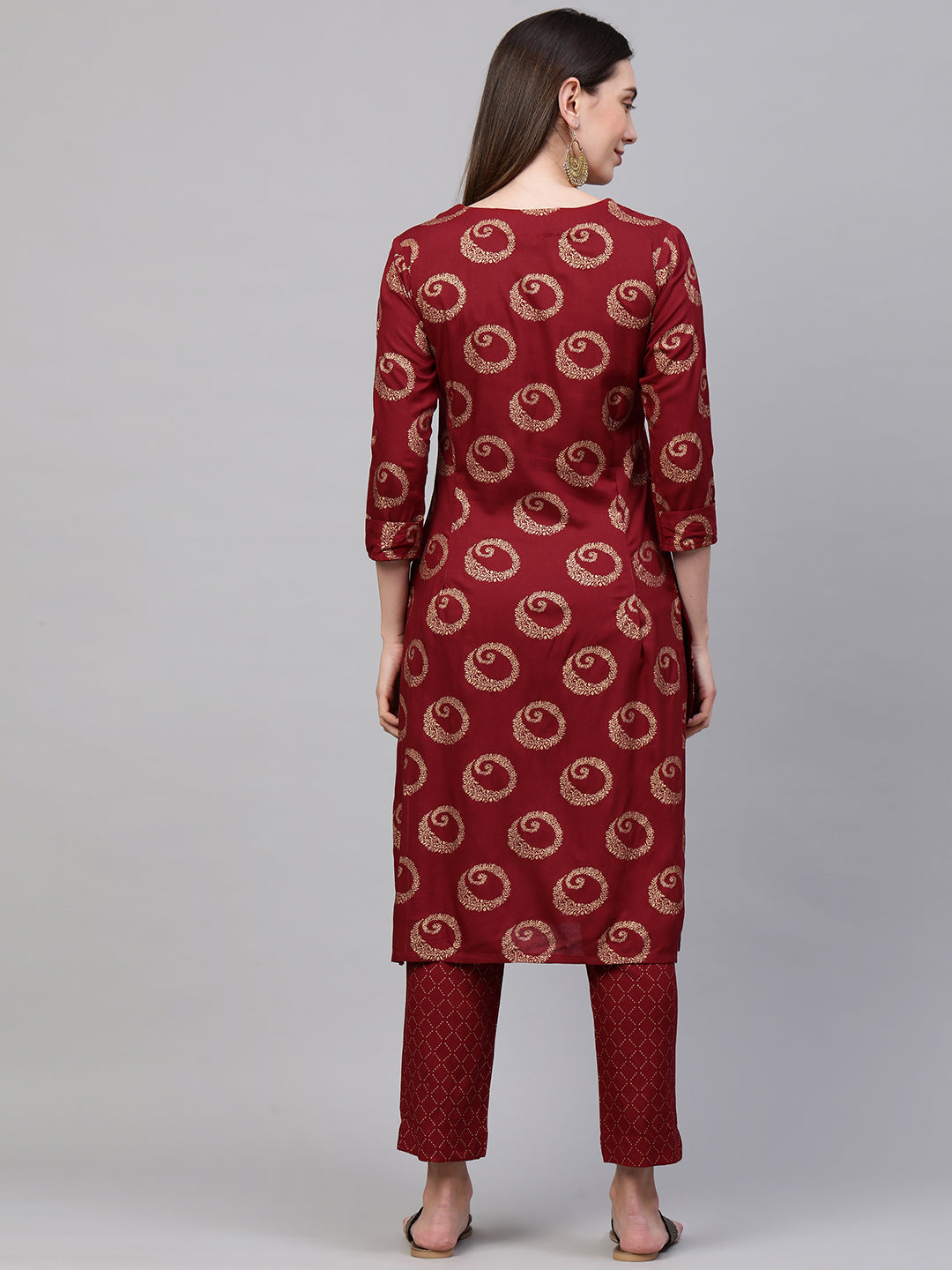 Ethnic Foil Printed Kurta with Lattice Foil Printed Pant - Maroon