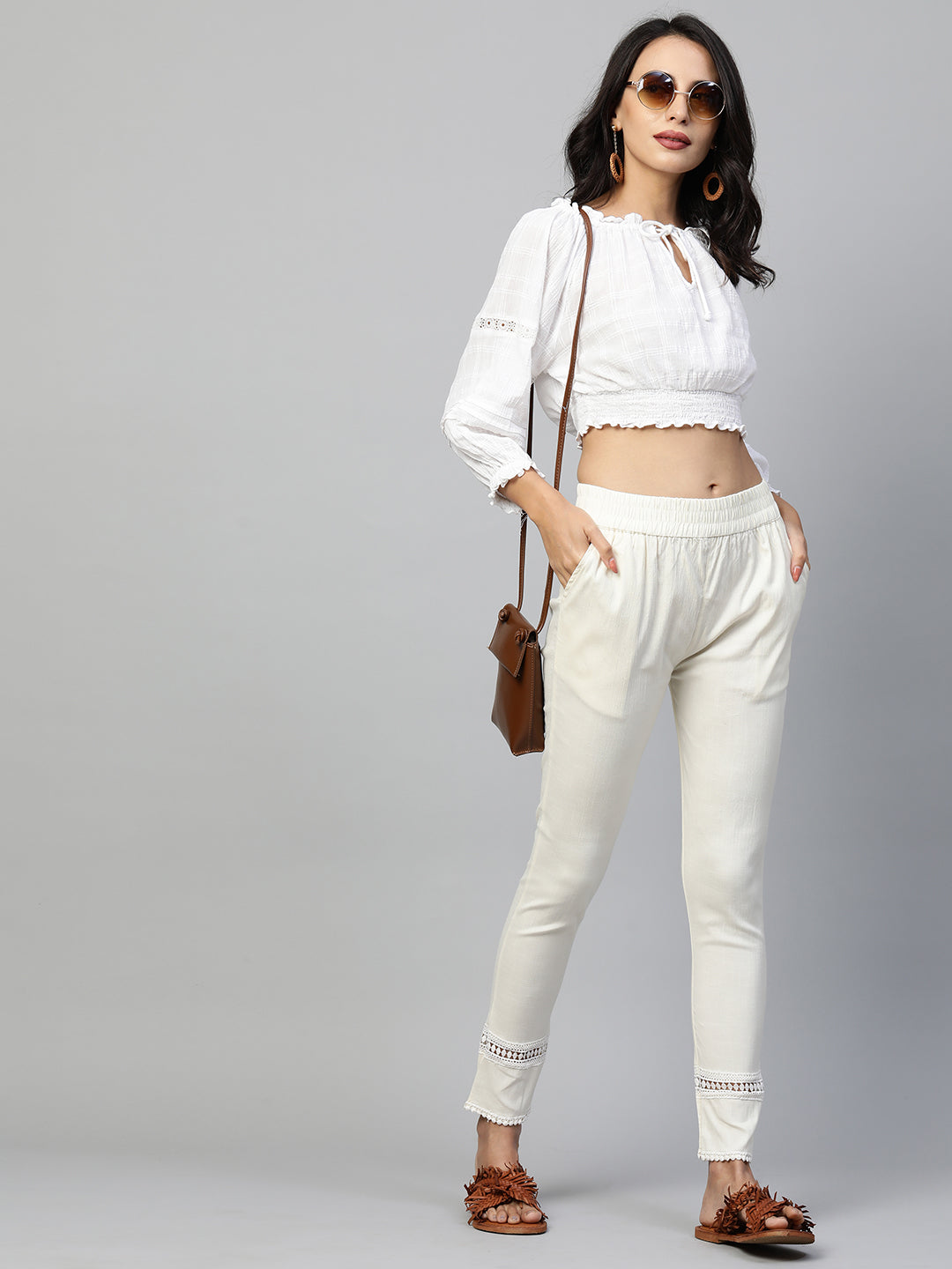 Body Fitted Lycra Ankle Leggings - Off White