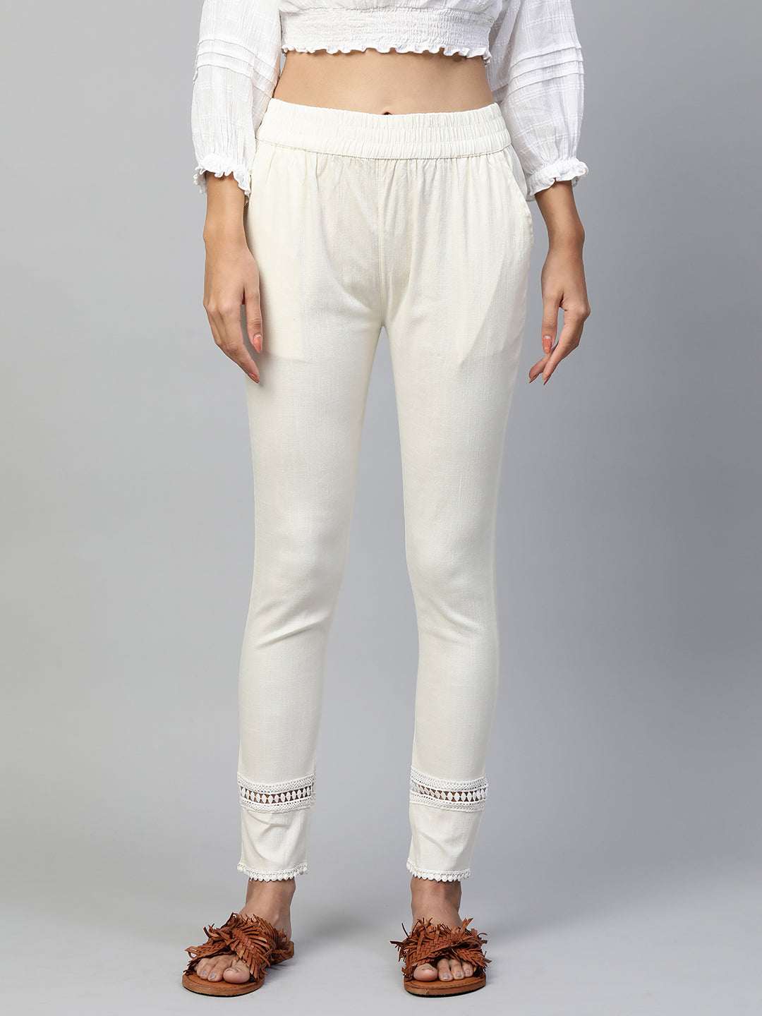 Body Fitted Lycra Ankle Leggings - Off White