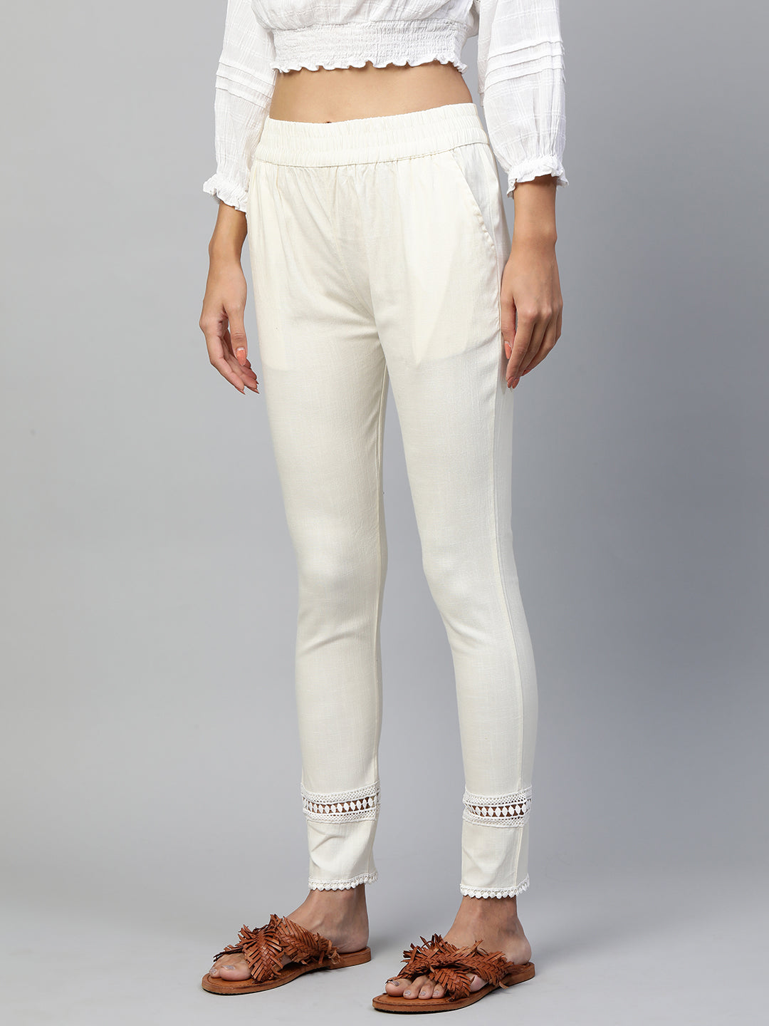 Body Fitted Lycra Ankle Leggings - Off White