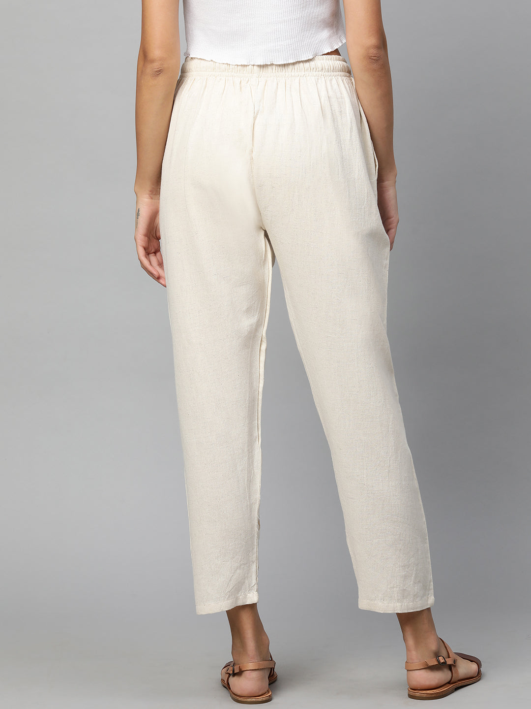 Gota Embroidered Ankle Pant - Off White