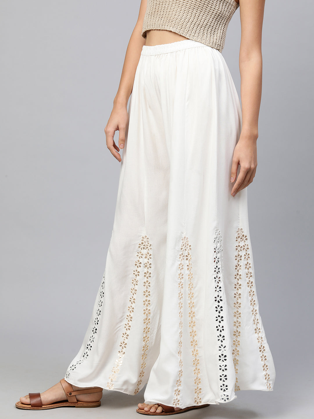 Ethnic Flared Palazzo With Gota Patti Embroidery – Ivory
