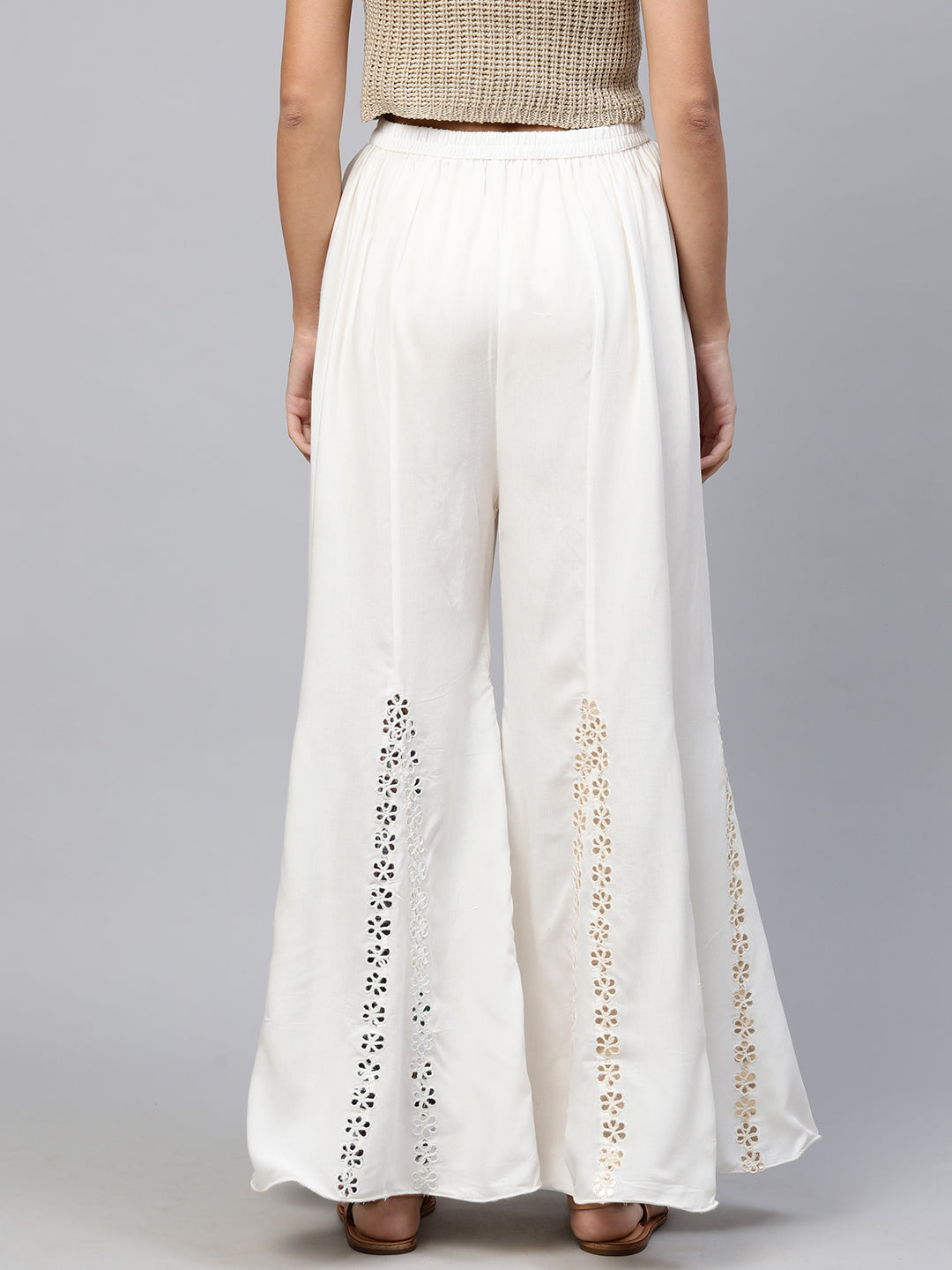 Ethnic Flared Palazzo With Gota Patti Embroidery – Ivory