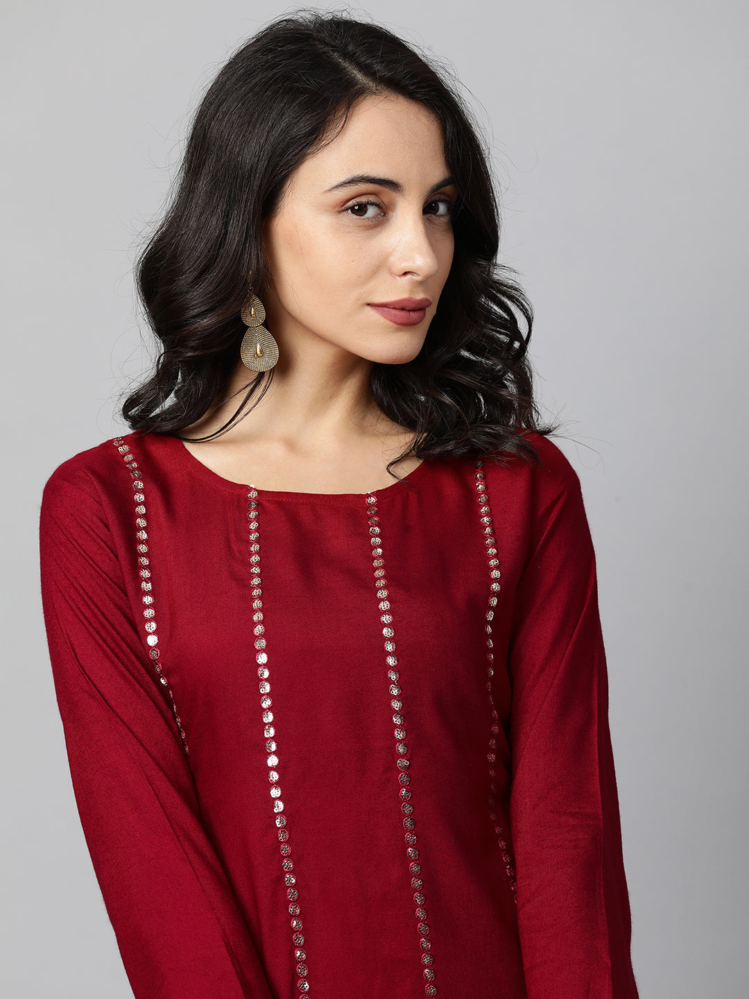 Sequin Embroidered Kurta and Sharara set - Deep Red