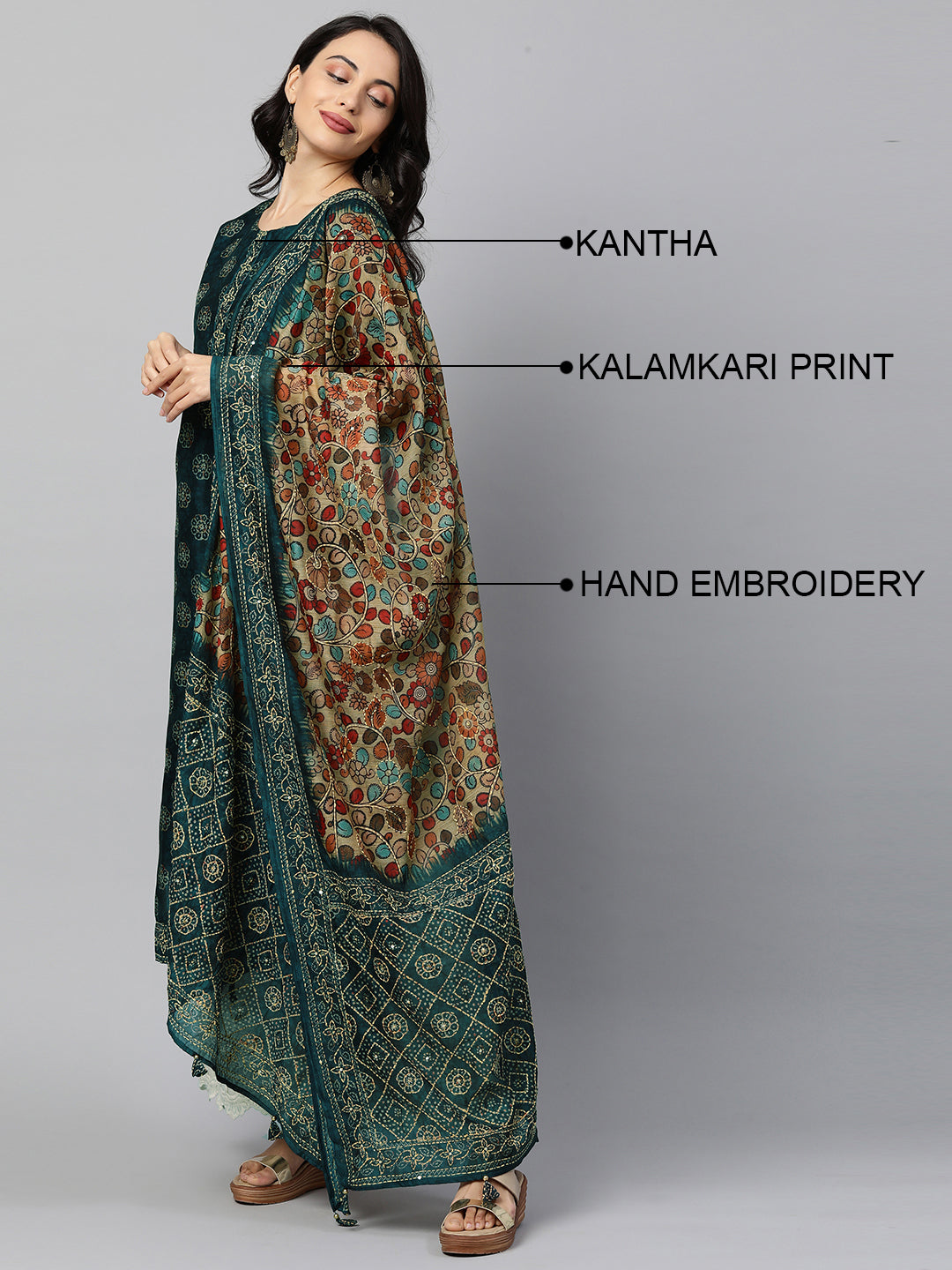 Ethnic Embellished Straight Kurta with Embellished Dupatta - Teal Blue
