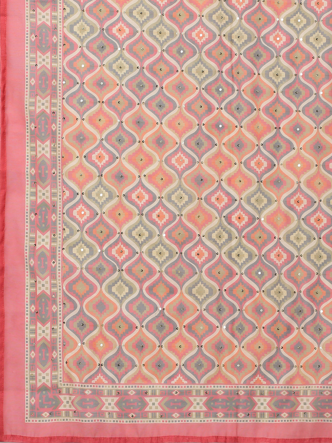 Floral Embroidered Kurta with Printed Dupatta - Salmon Peach