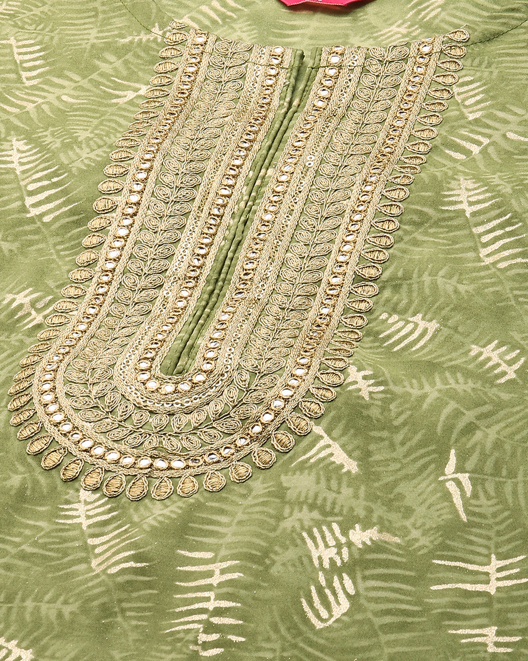 Ethnic Printed & Embroidered Kurta - Green