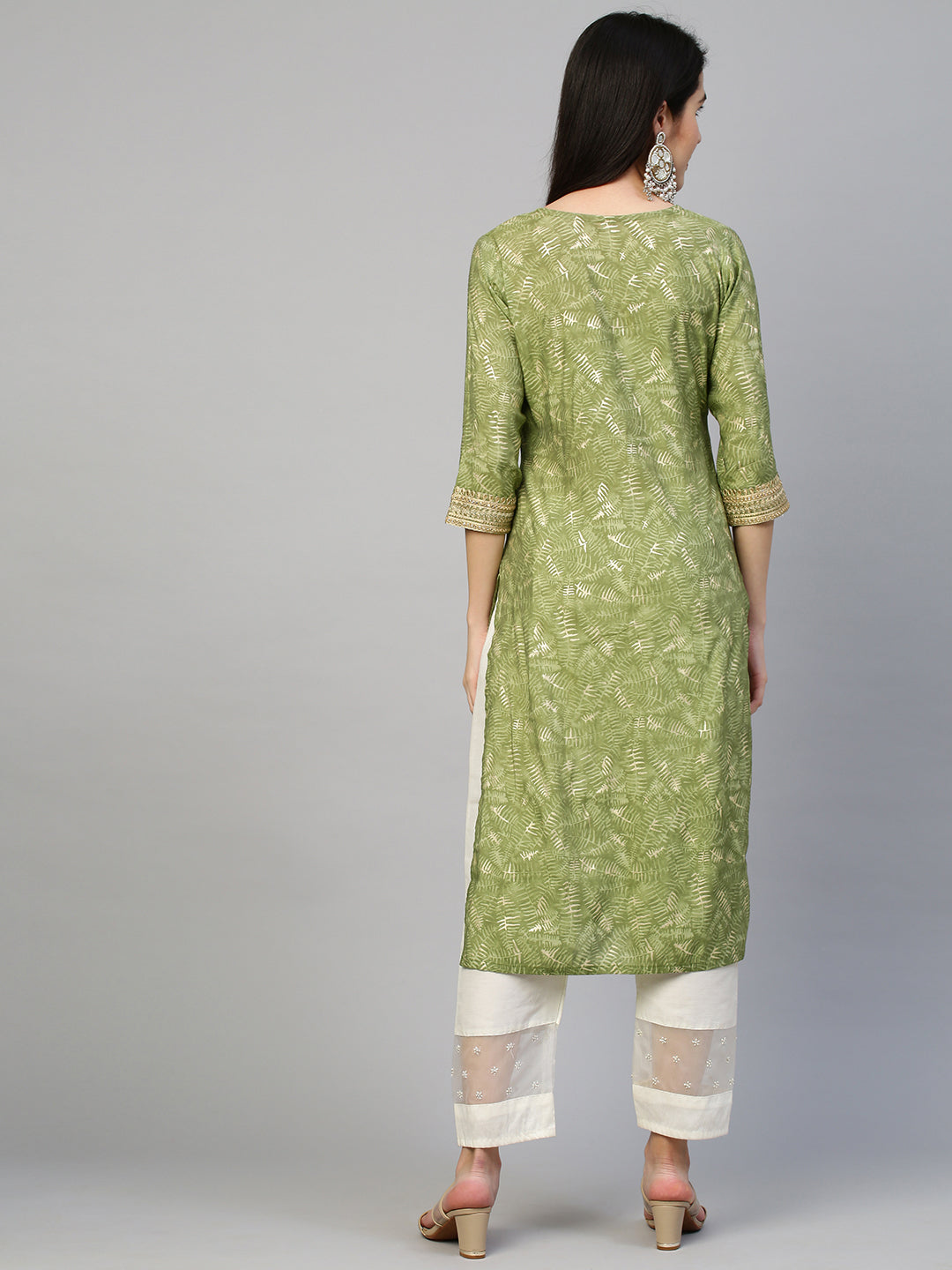 Ethnic Printed & Embroidered Kurta - Green