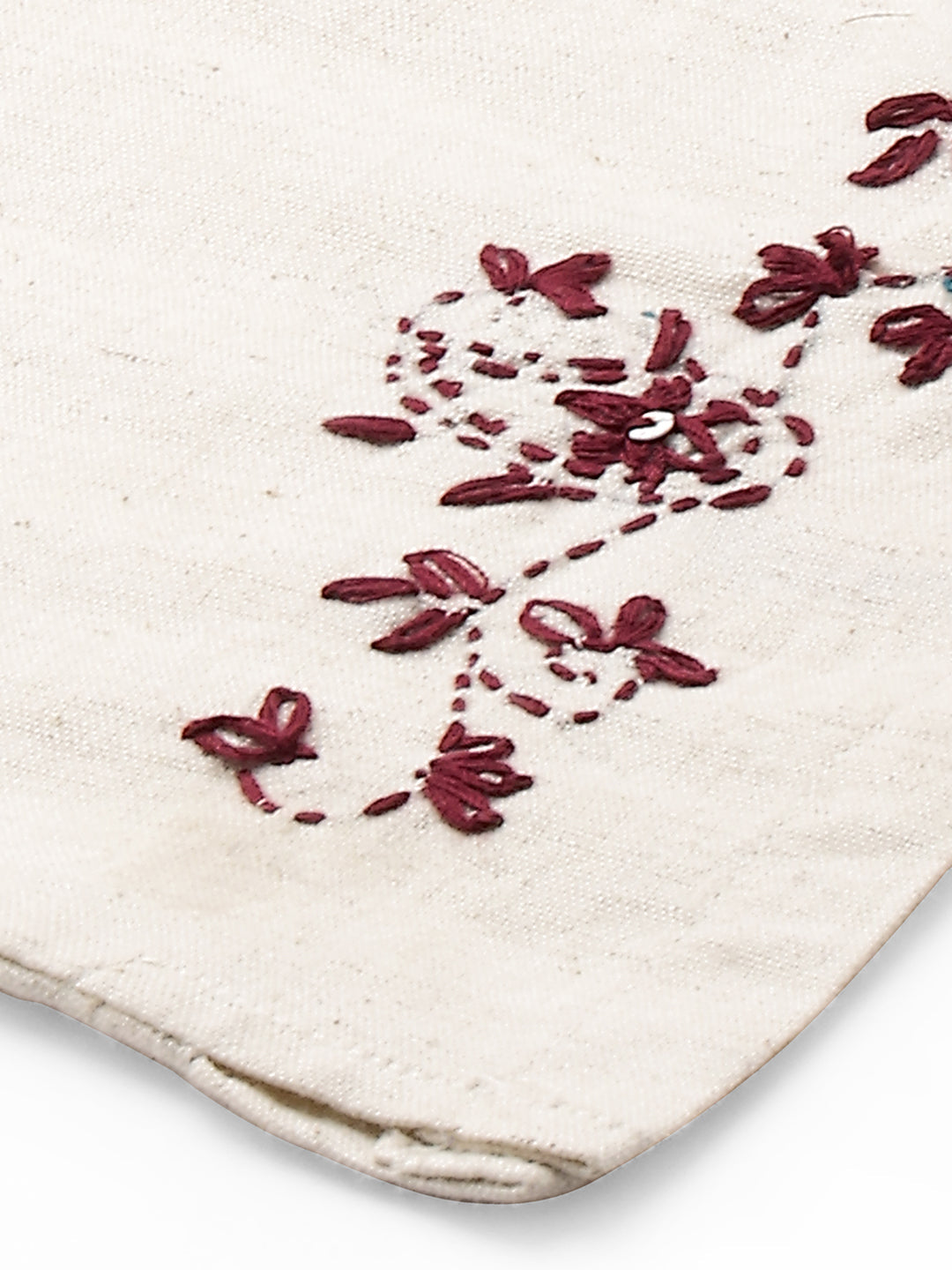 Floral Hand Embroidered Straight Kurta with Pants - Wine