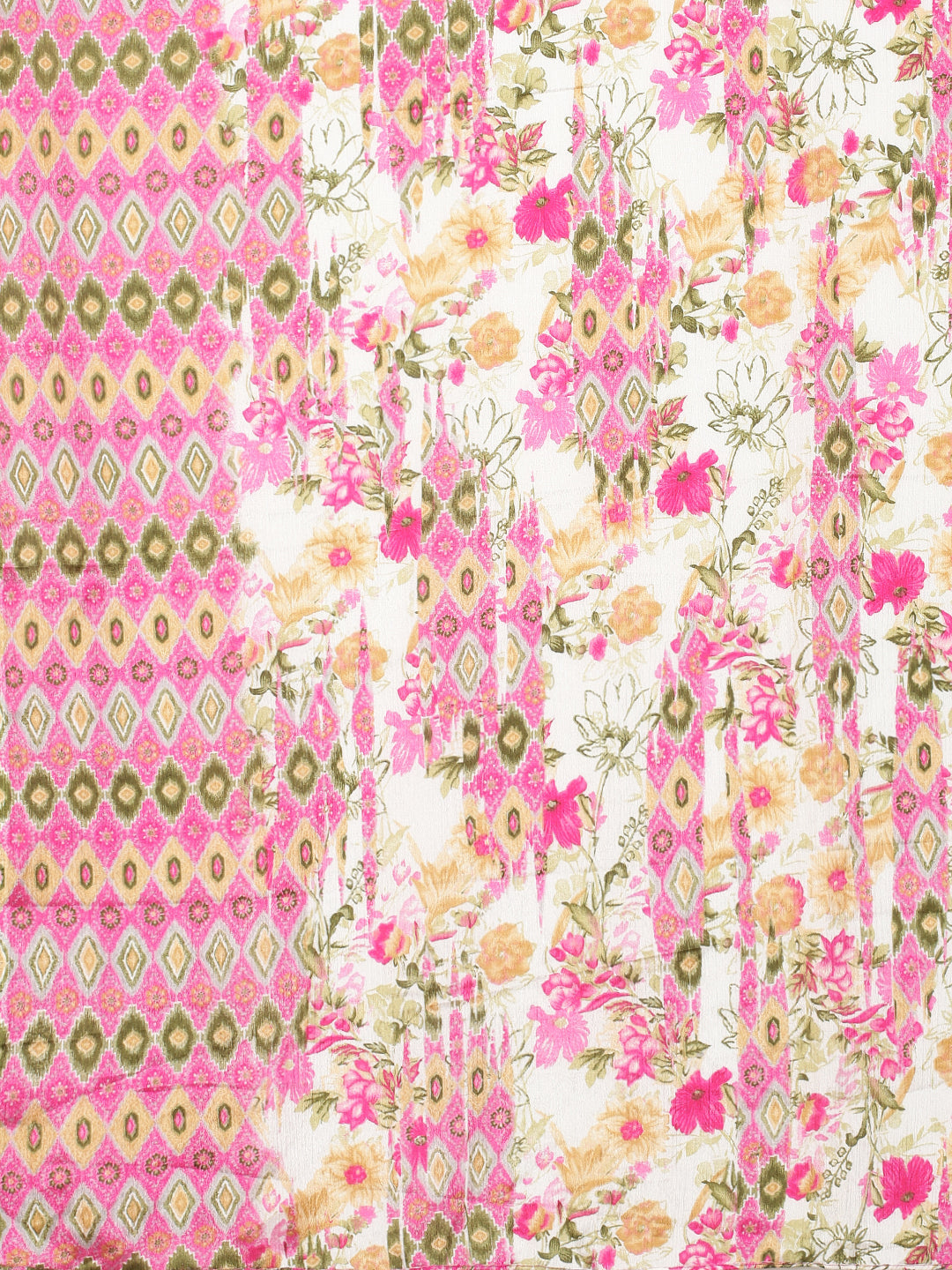 Floral Printed Straight Fit Kurta with Pants and Dupatta - White