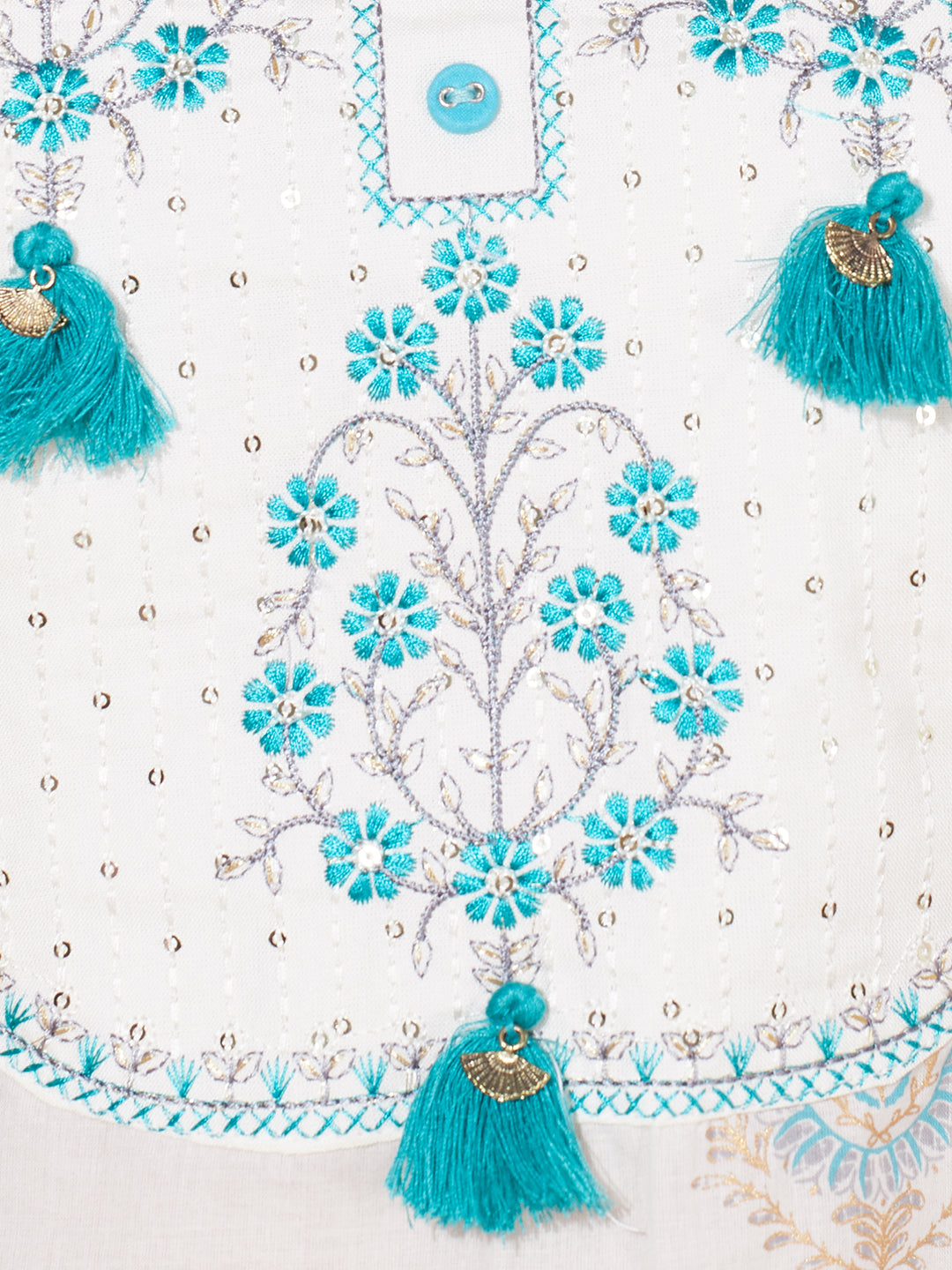Ethnic Printed & Embroidered Kurta with Pants & Dupatta - Off White