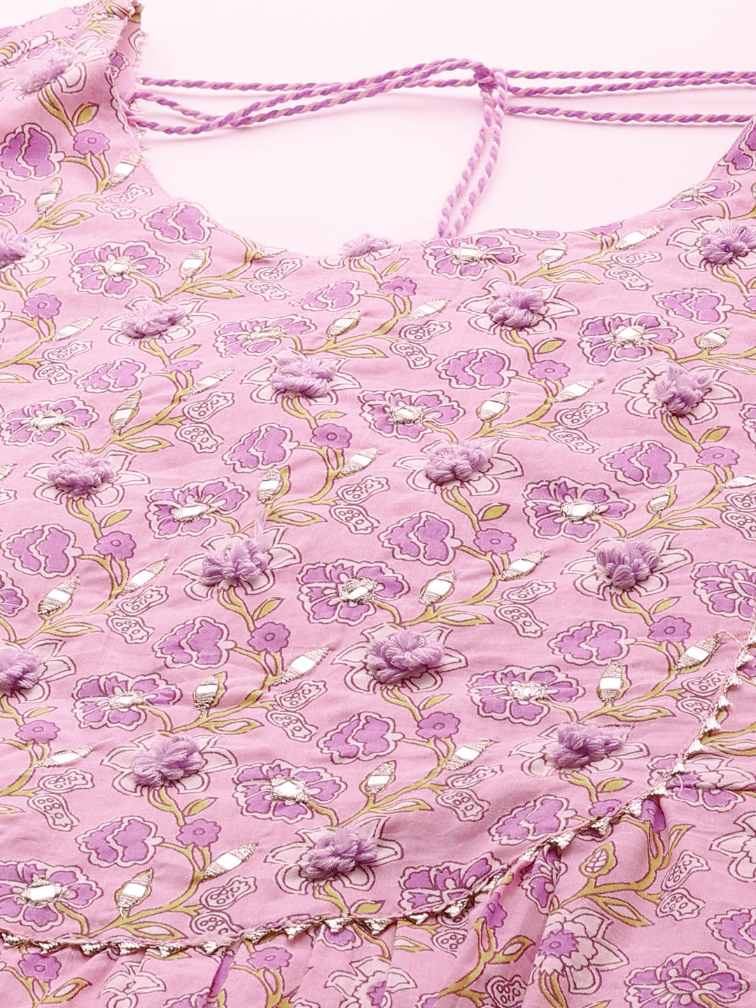 Floral Printed & Embroidered A-Line Kurta with Pants - Light Pink