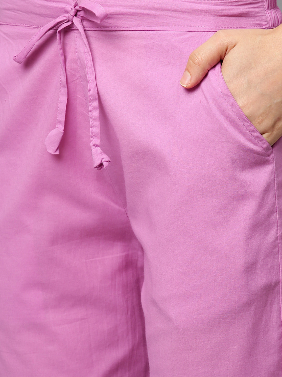 Floral Printed & Embroidered A-Line Kurta with Pants - Light Pink