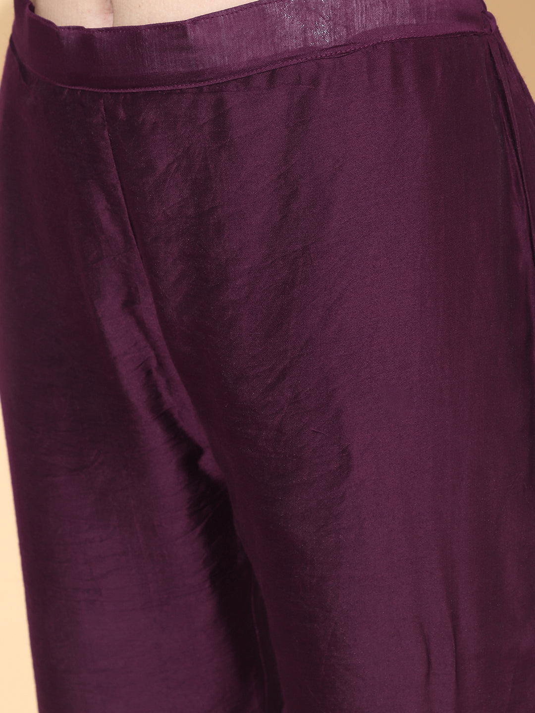 Ethnic Embroidered Straight Fit Kurta with Pants & Dupatta - Wine
