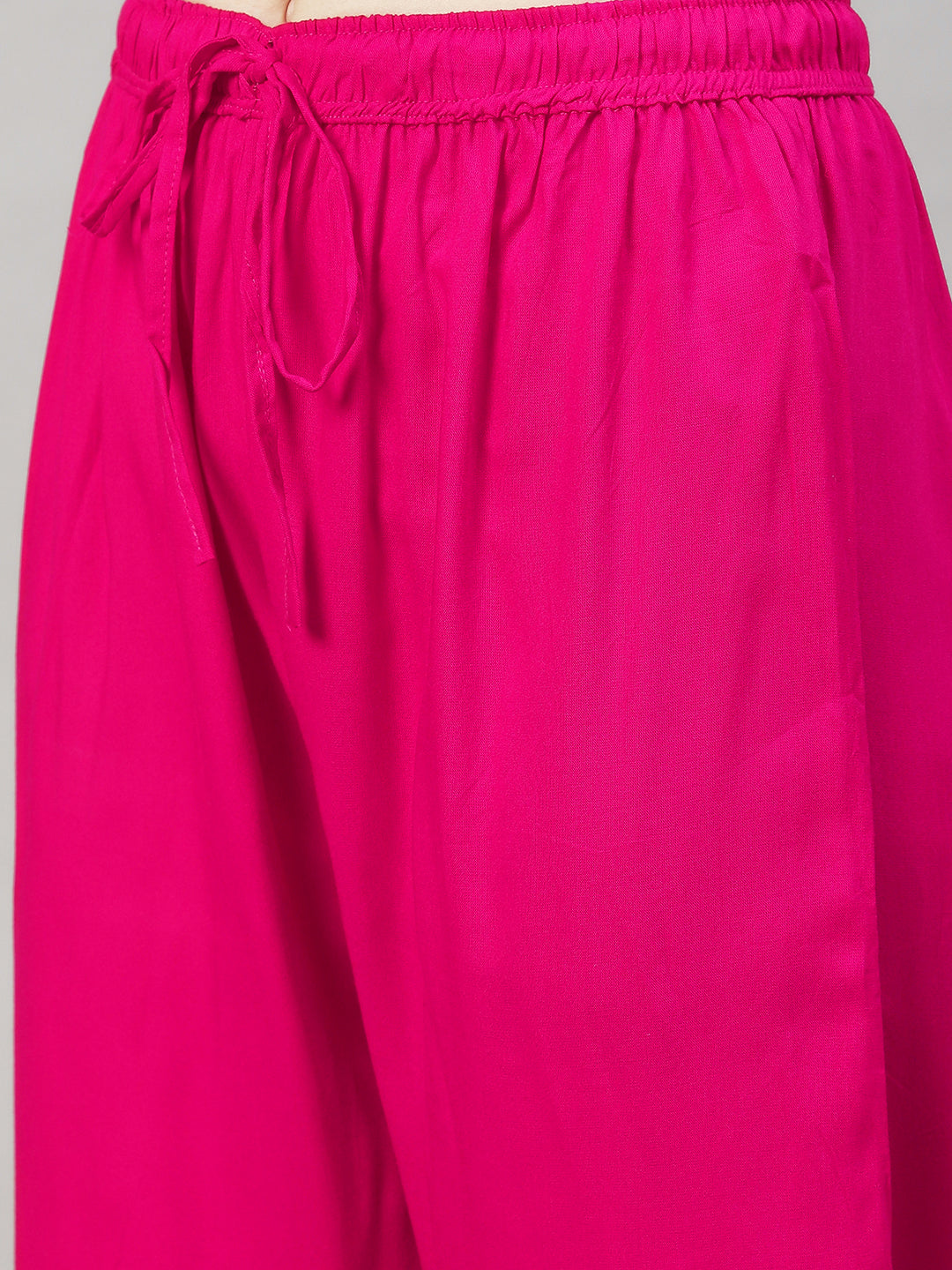 Floral Printed & Embroidered Straight Kurta with Pants & Dupatta - Rani Pink