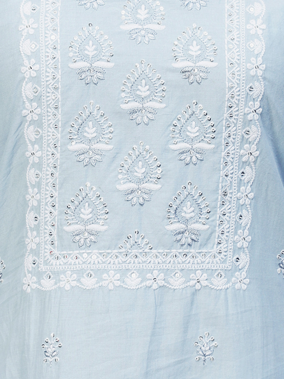 Ethnic Embroidered Straight Kurta with Pants & Dupatta - Powder Blue