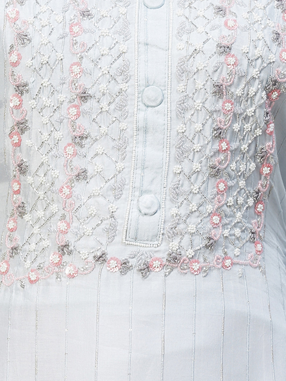 Ethnic Hand Embroidered Kurta with Pants & Dupatta - Powder Blue