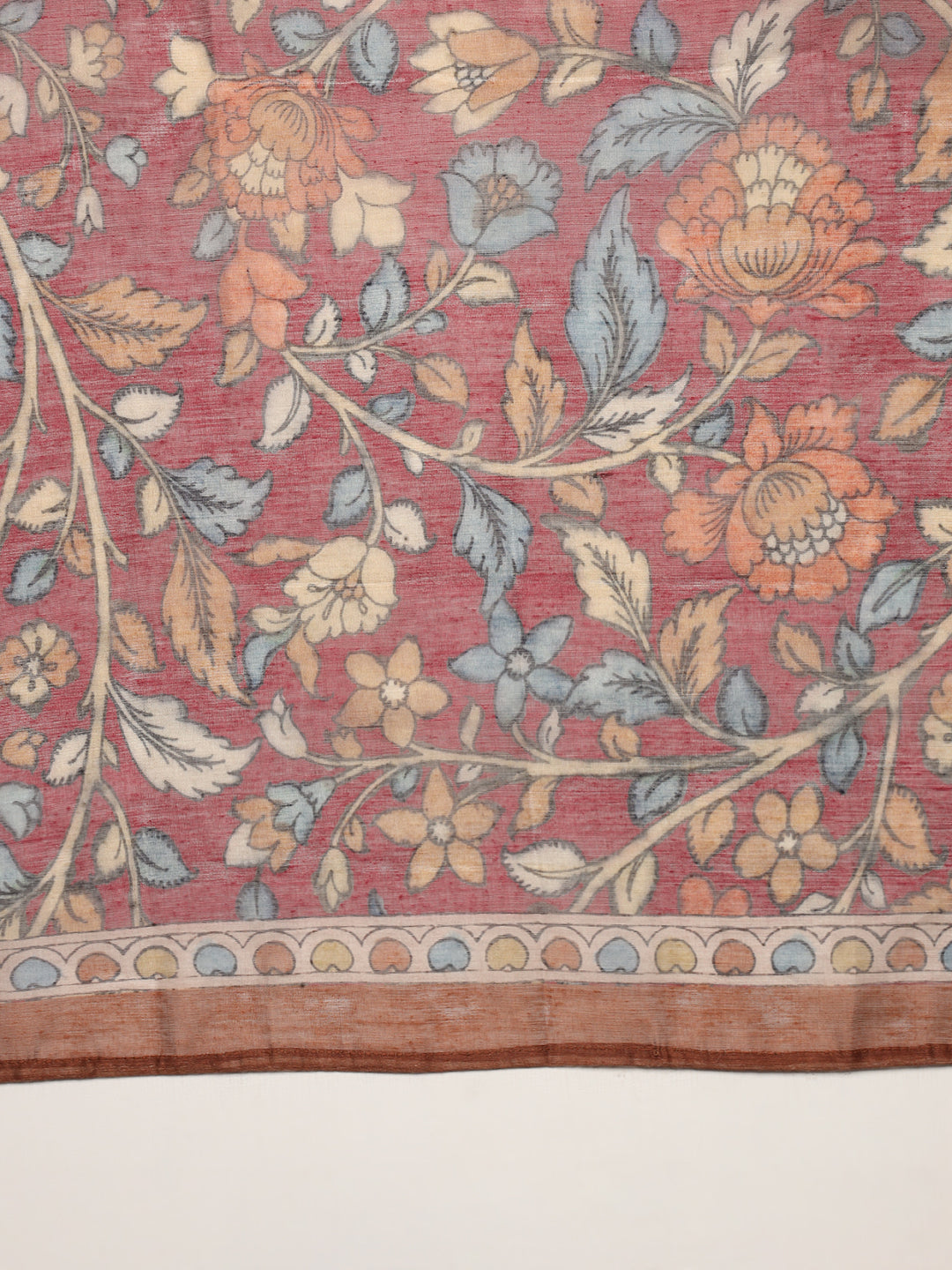 Ethnic Printed & Embroidered Straight Kurta with Dupatta - Burgundy