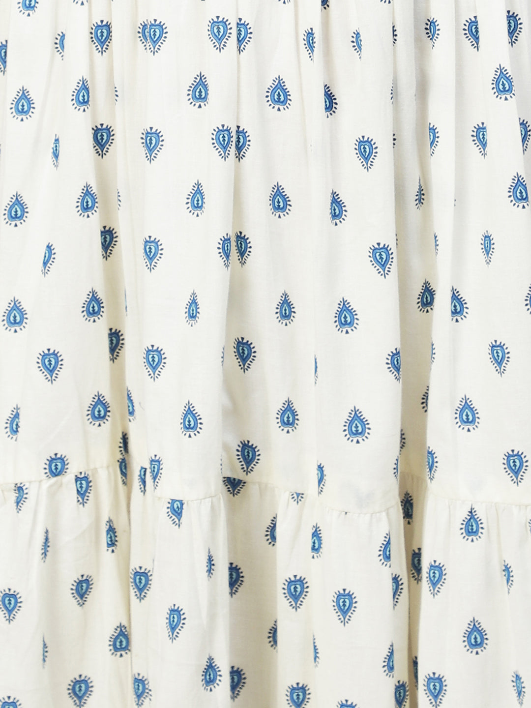 Ethnic Printed & Embroidered Tiered Flared Maxi Dress - Off White