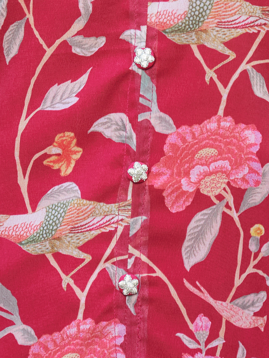 Floral Printed A-Line Kurta with Palazzo - Dark Pink