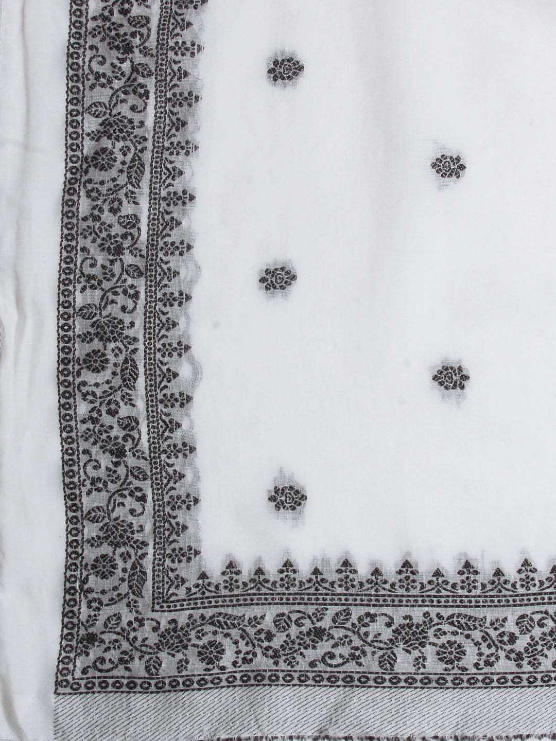 Ethnic Woven Straight Fit Kurta with Palazzo & Dupatta - White