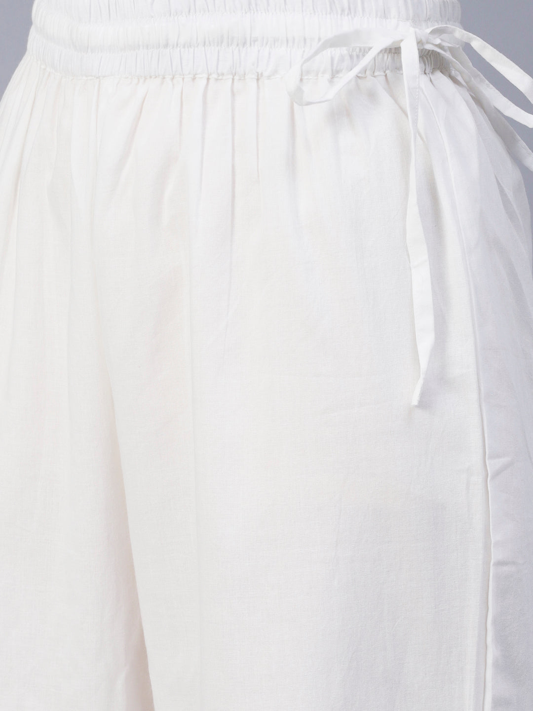Ethnic Woven Straight Fit Kurta with Palazzo & Dupatta - White
