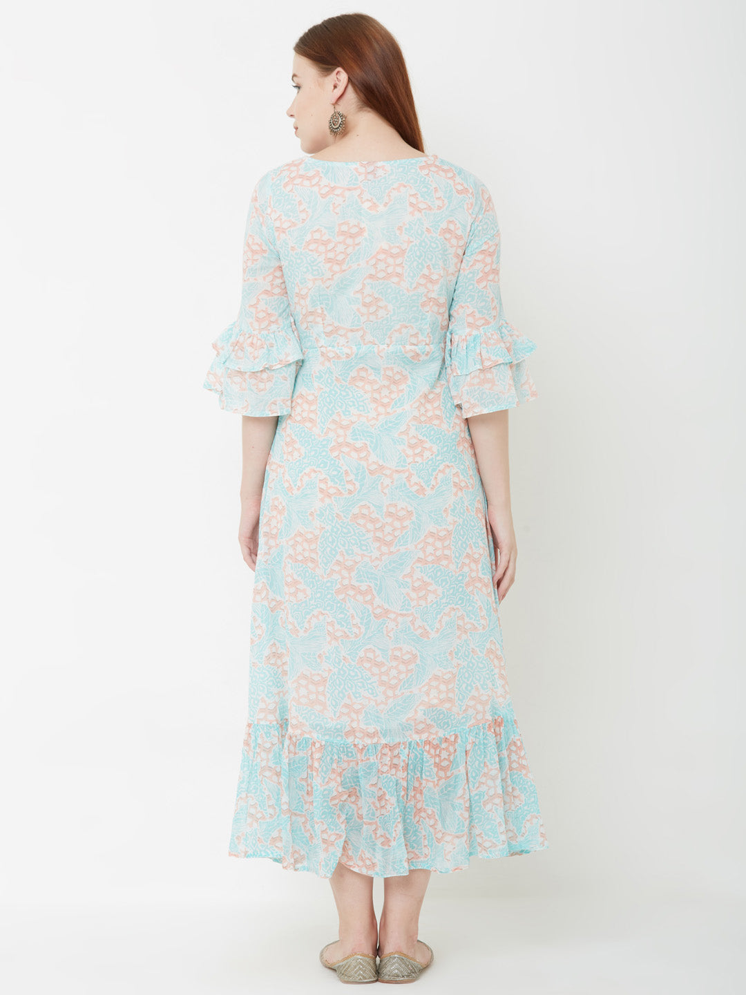 Mixed Printed & Ruffle Maxi - Cyan