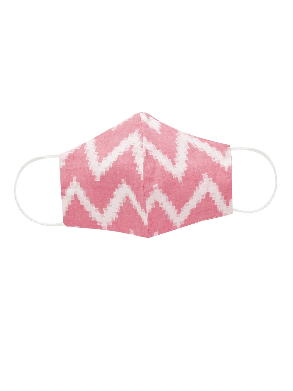 Chevron Printed & Zari Embroidered Kurta With Solid Pant & 2-Ply Mask - Pink