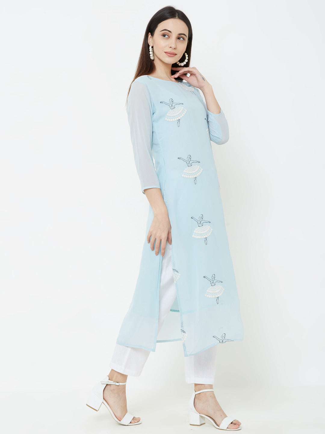 Ballerina Embroidered Georgette Kurta - Blue