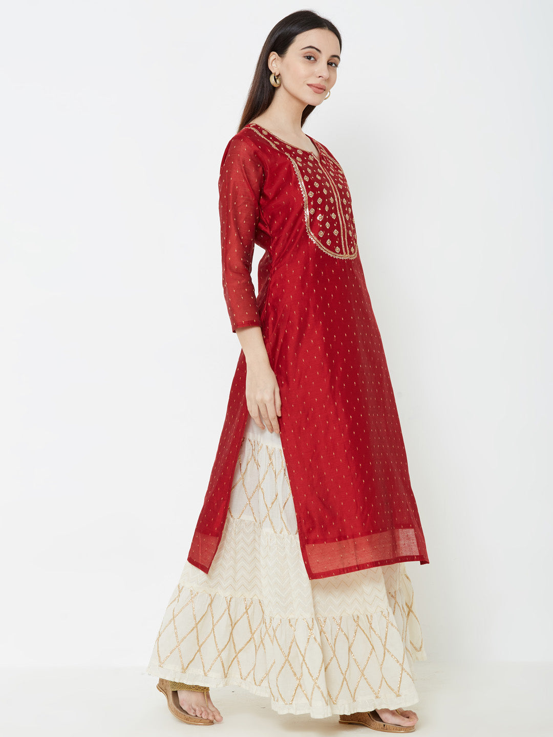 Sequins Embellished Chanderi Kurta - Red