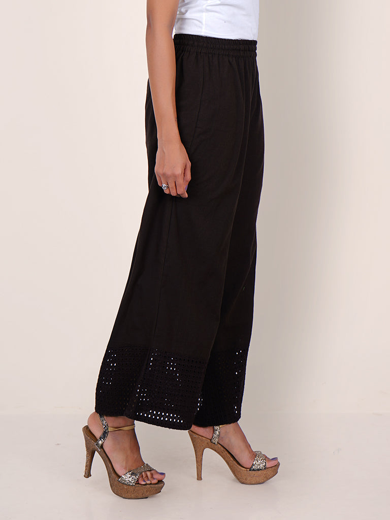 Resham Hakoba Cutwork Cotton Palazzo Pants - Dark Stone Grey