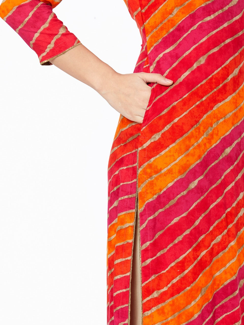Multi Color Foil Lehariya Printed Kurta