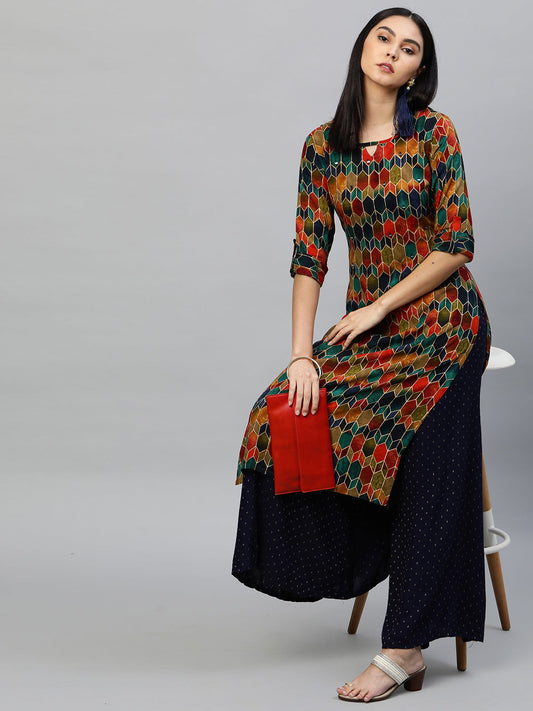 Ethnic Colorful Printed Straight Kurta - Multi