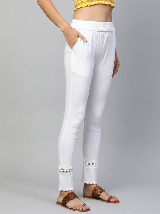 Body Fitted Lycra Ankle Leggings - White