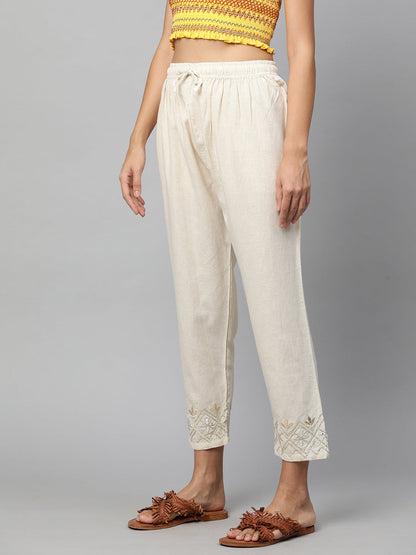 Gota Embroidered Ankle Pant - Off White