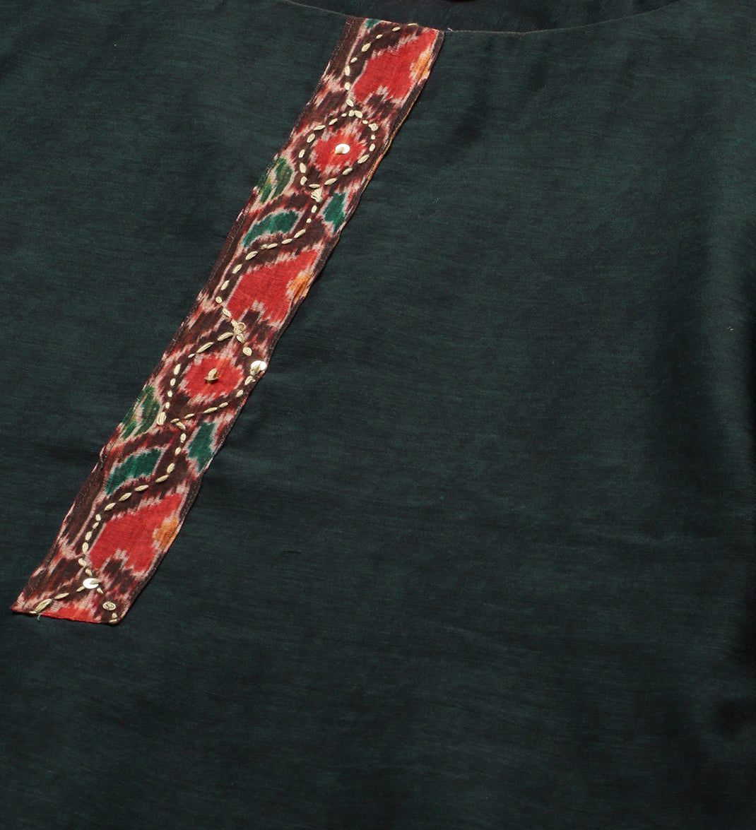 Kalamkari Printed Kurta And Dupatta With Kantha Work - Emerald Green