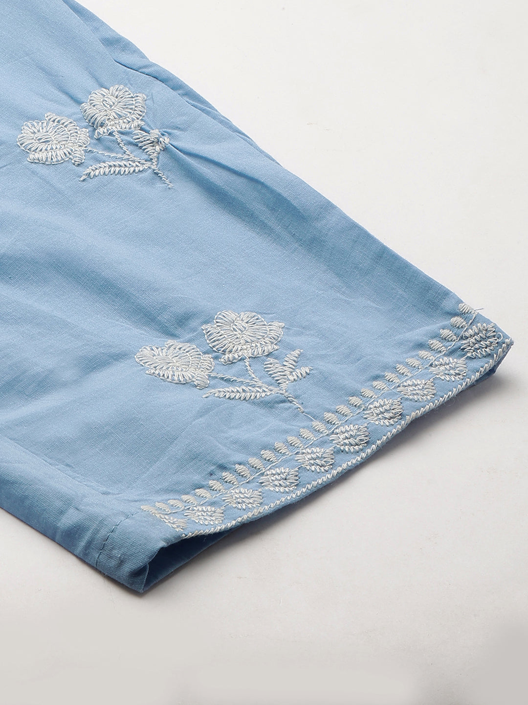 Floral Embroidered Kurta with Pant - Sky Blue