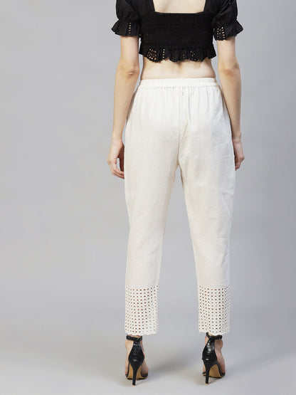 Solid Ethnic Embroidered Straight Fit Pant - Off White