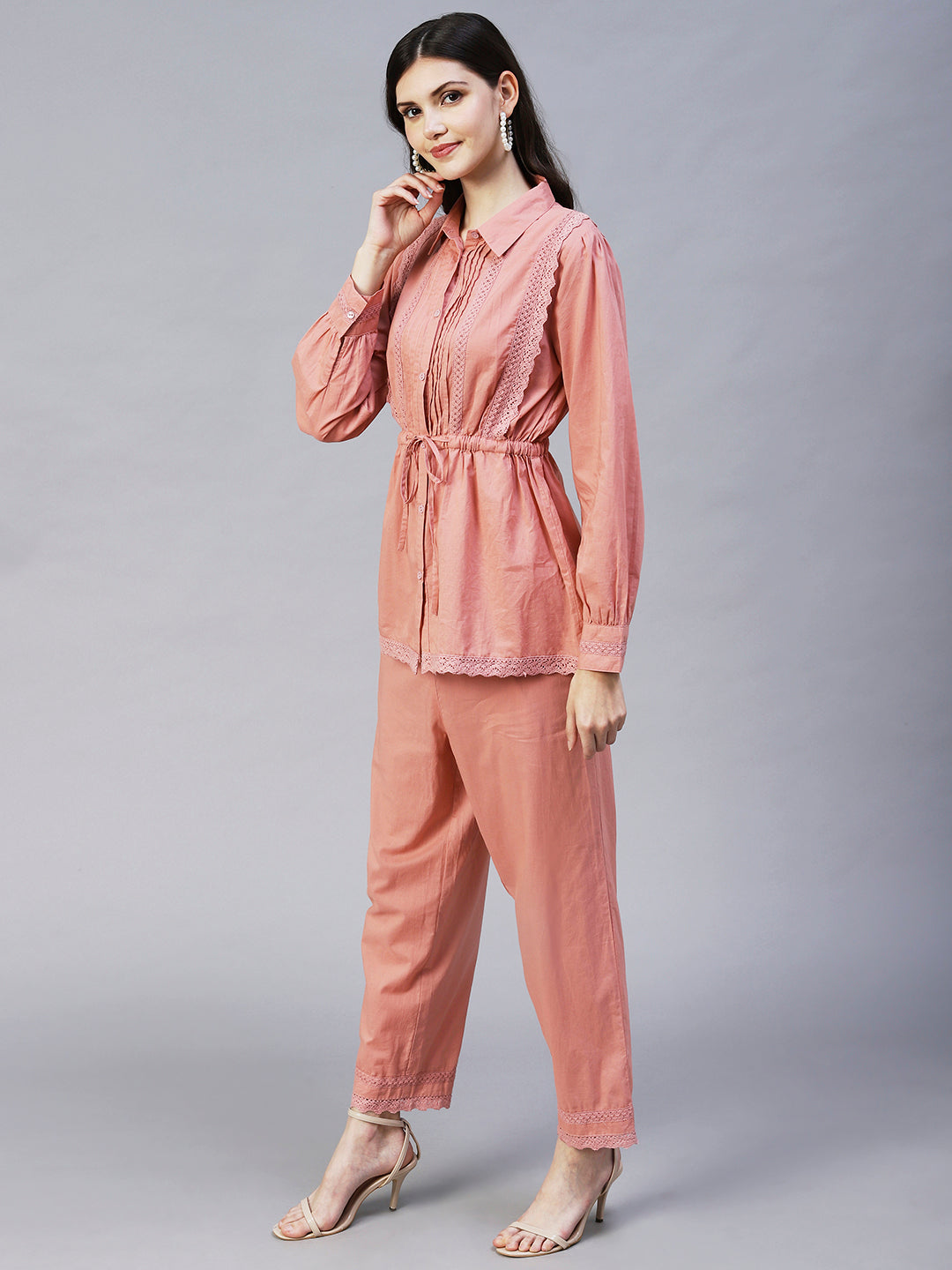 Ethnic Embroidered Co-ords Set - Peach